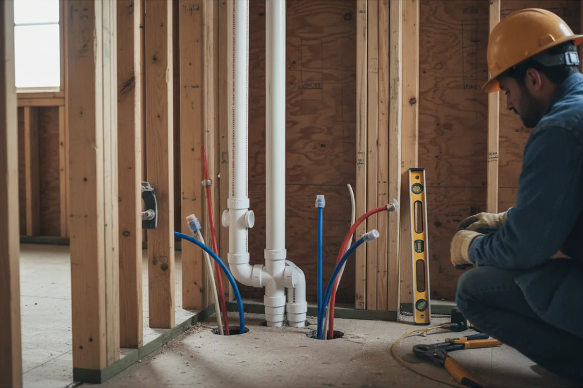Drain and supply rough-in during Sump Pump Repair in Indian Trail